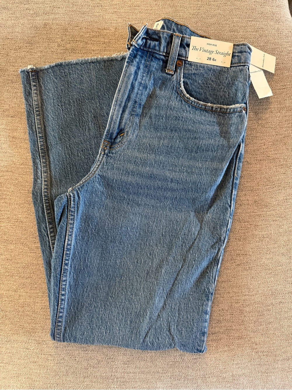 Abercrombie & Fitch Vintage Straight High-Rise Jeans in Mid Blue